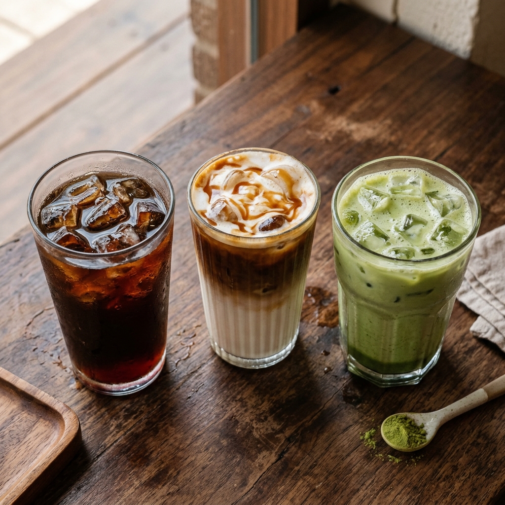 Variety of iced coffee drinks
