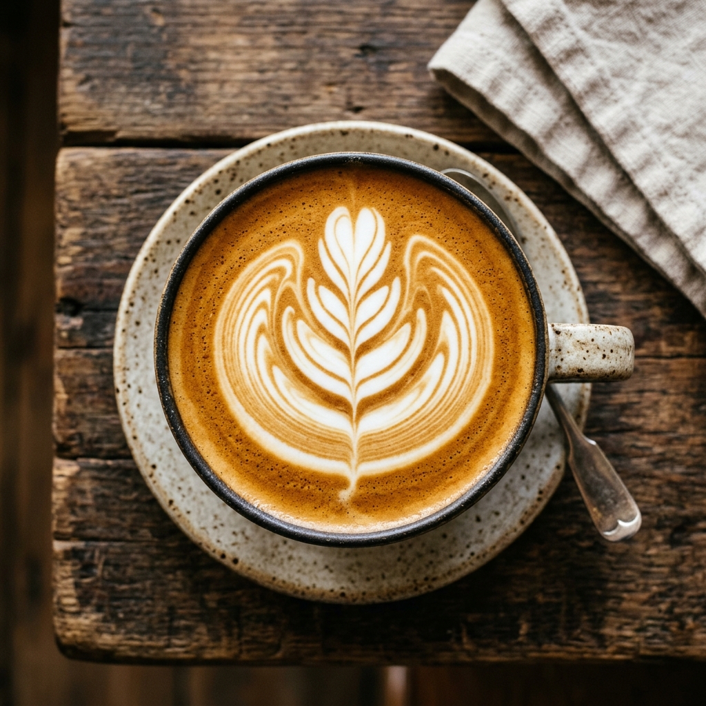 Latte art in ceramic cup